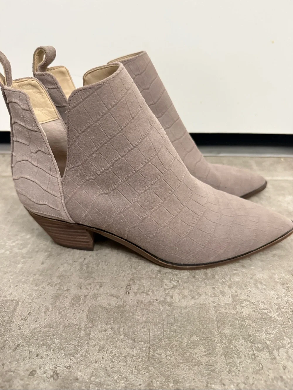 Sole Society Taupe Croc-Textured Pointed Ankle Booties